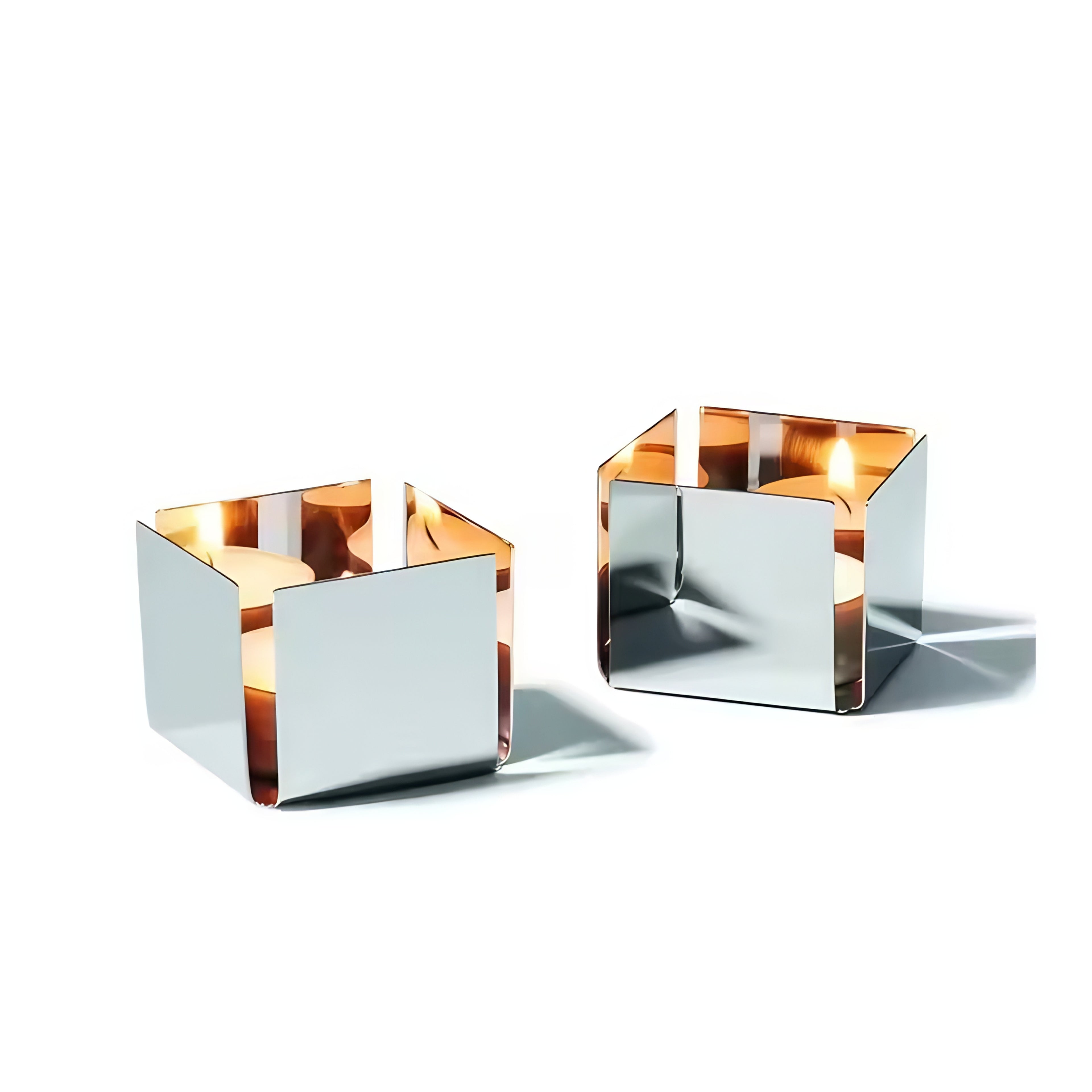 Cube shaped steel candle holders