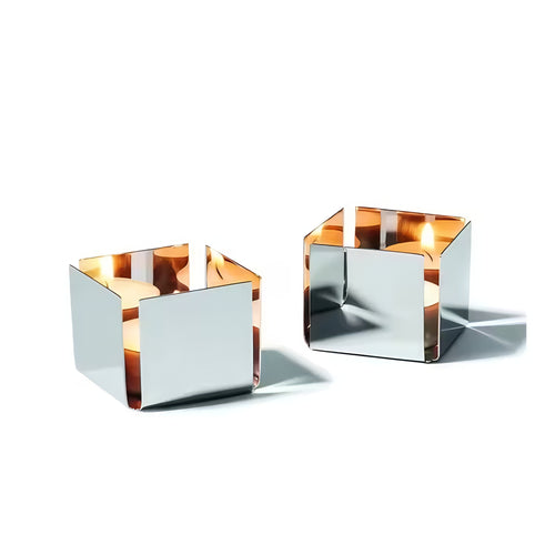 Cube shaped steel candle holders